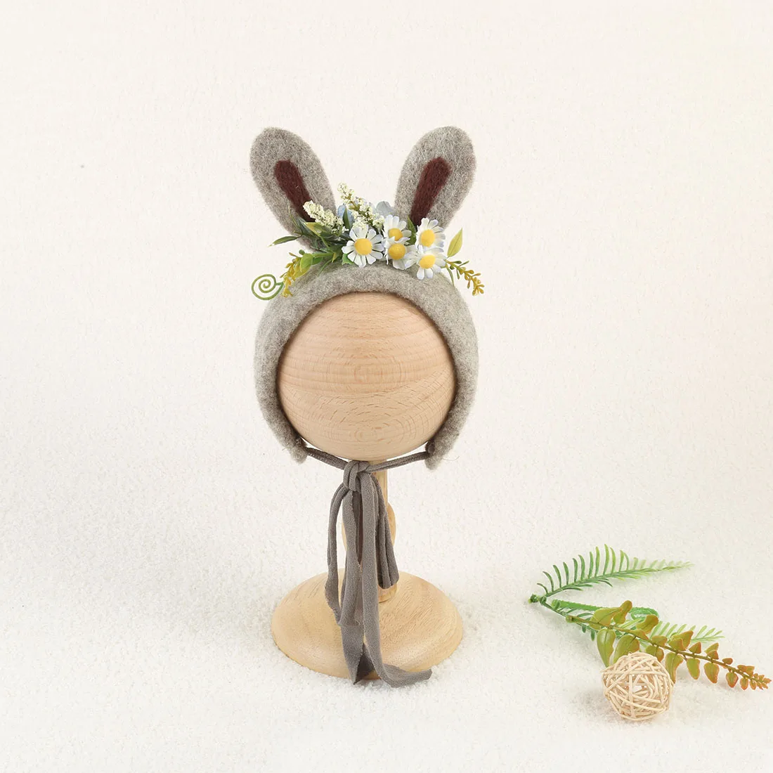 Vintage Wool Felt Rabbit Flower Bonnet Newborn Photography Props Baby Girl Floral Garden Bunny Hat Photo