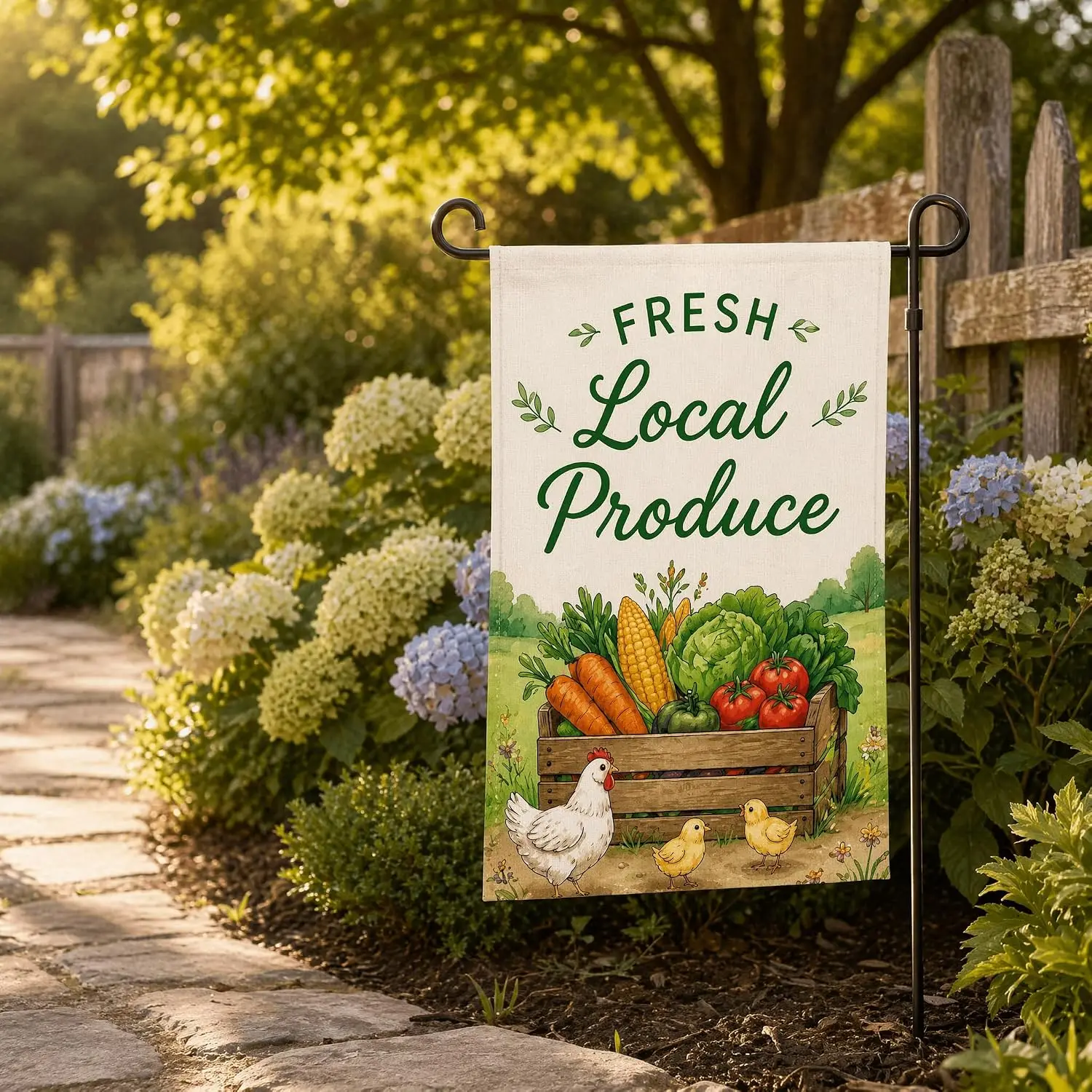 Farm Stand Sign Garden Flag, Fresh Local Produce Outdoor Yard Flag, Oxford Fabric Farmhouse Garden Banner for Porch Patio Fa llp