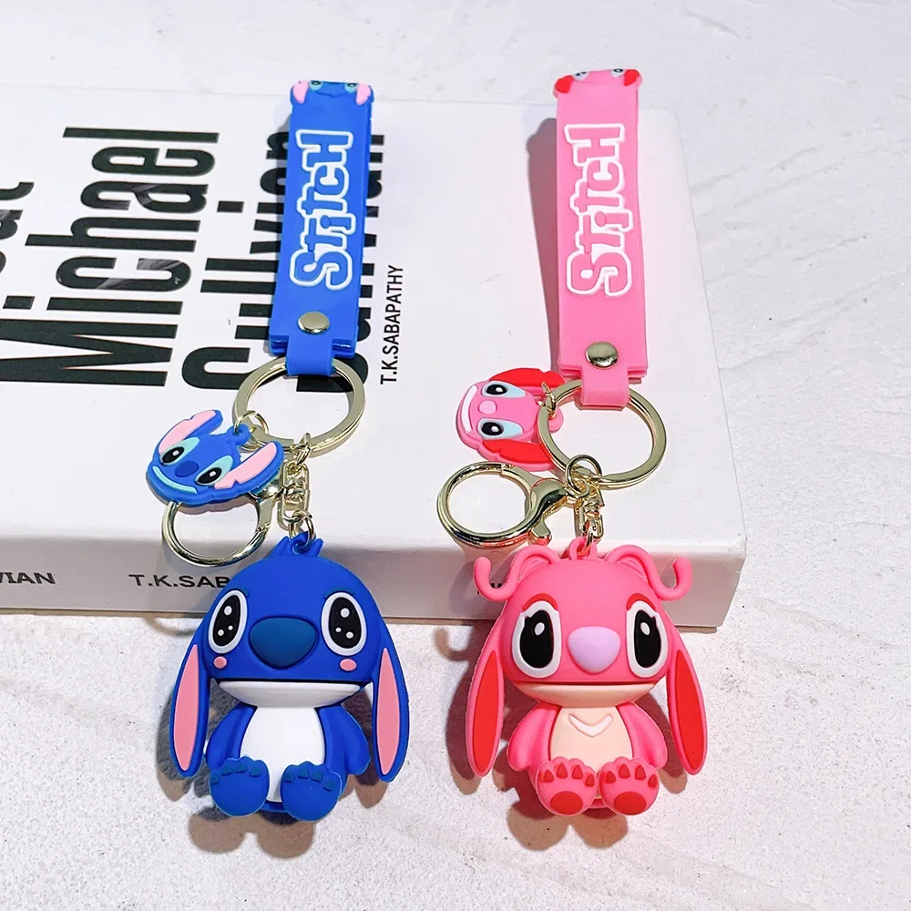 Cute Lilo & Stitch Keychains Couple Gift Angel Action Figure Model Keyring Disney Stich Car Key Chain Ring Pendants Charms Gift