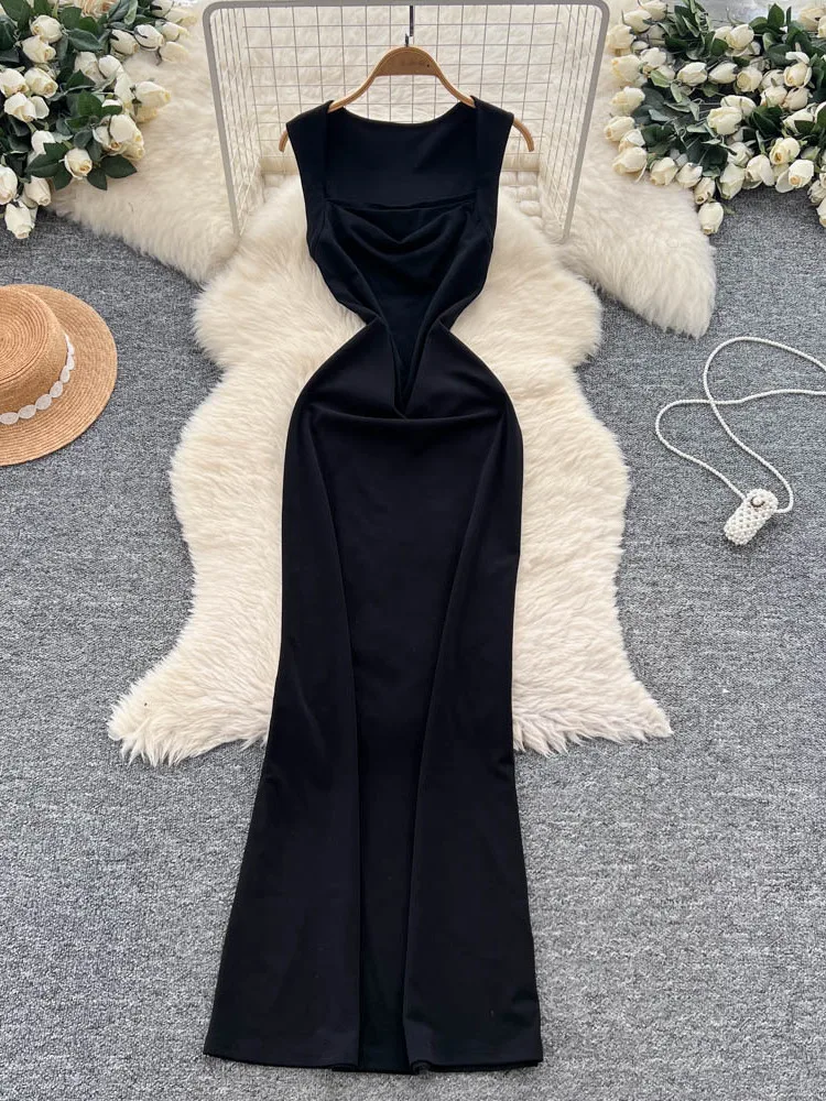 Vestido e mata sin mangas para mujer, falda acampanada de cintura alta, moda de verano, cuello cuad, vestid...