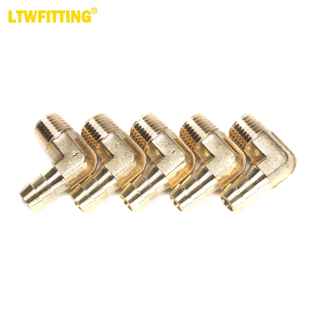 

LTWFITTING 90 Degree Elbow Brass Barb Fitting 3/8 ID Hose x 1/4-Inch Male NPT Air Gas (Pack of 5)