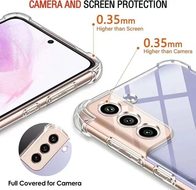 Anti-Stoßfeste, transparente Silikonhülle für Samsung Galaxy S21 S21FE S22 S23 Plus Note 20 Ultra S20 S21 FE 5G Rückseite Schutzhülle – Detail 4