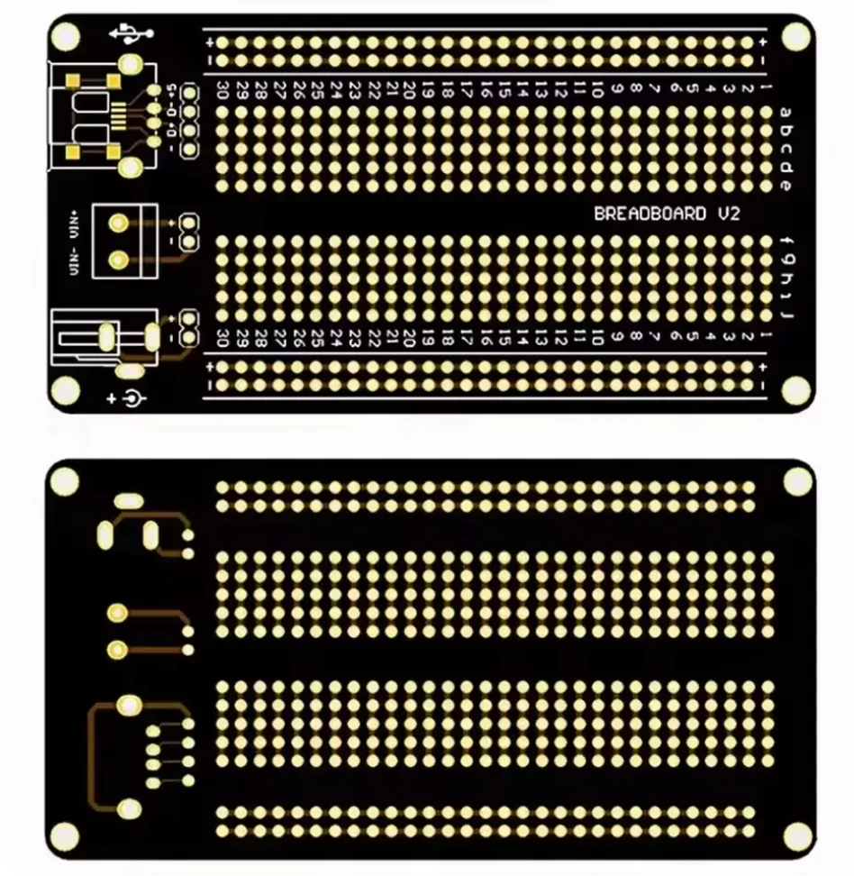 Double-Sided Perforated PCB Breadboard with USB And DC Interface Pads Electronic Prototyping Board