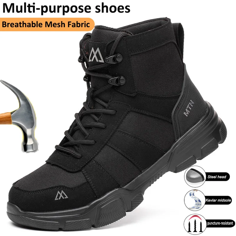 Anti-Smash Anti-Puncture Mining Boots Steel Toe Safety Shoes Work Shoes For Men High-Top Leisure Shoes Men Work Boots