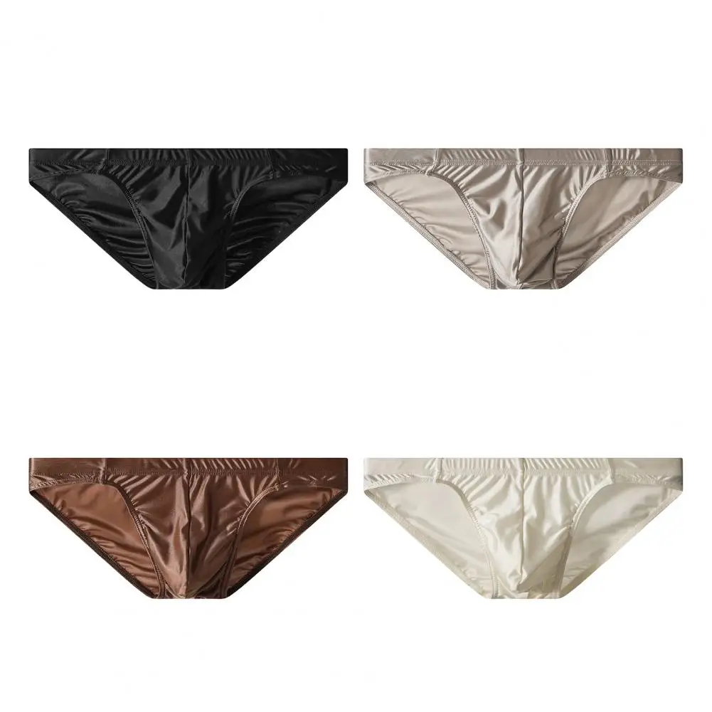 Luxury Satin Men's Bikini Briefs High Elastic Waistband Smooth Shiny Underpants With 3D Contour Pouch Breathable Intimates