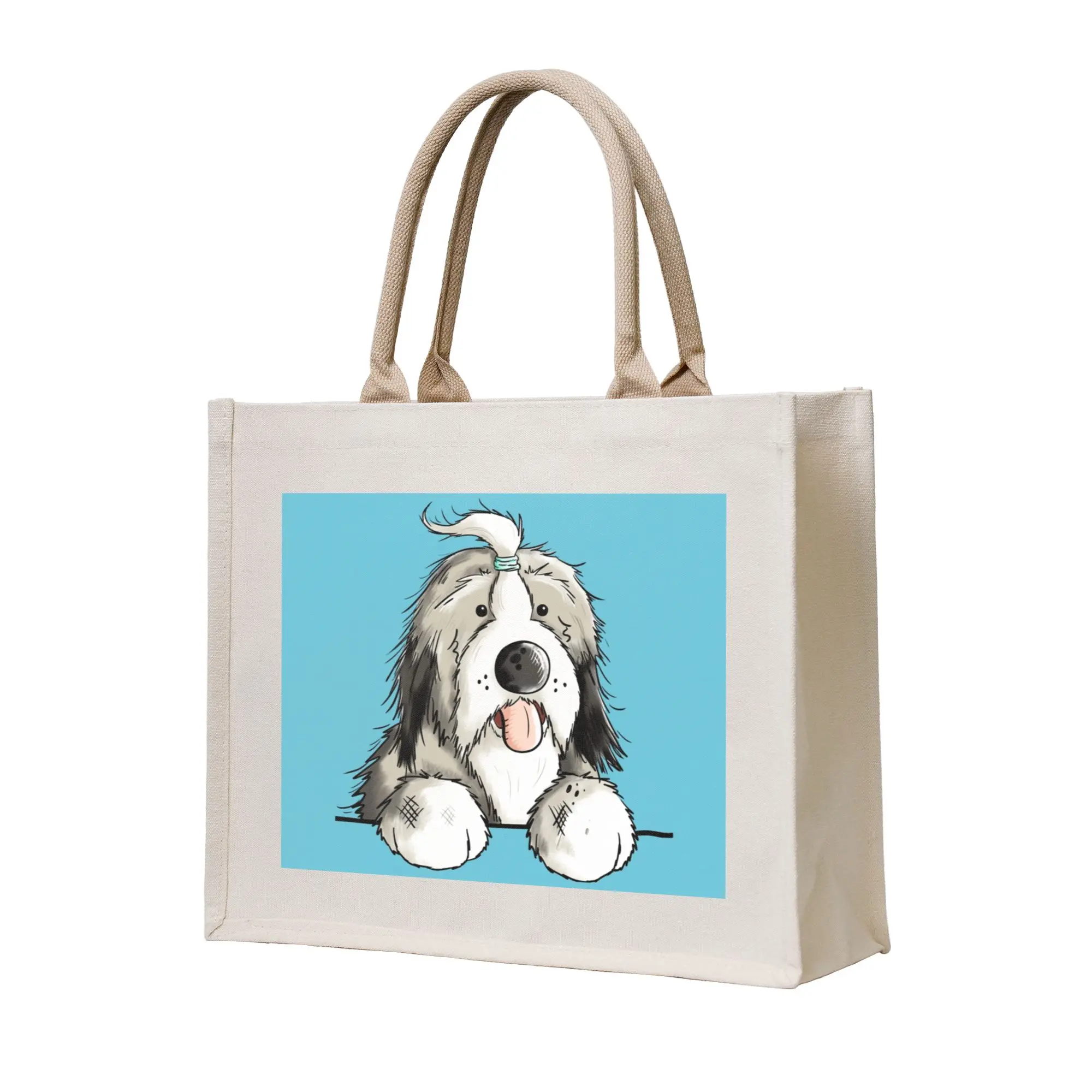 Custom Happy Bearded Collie Dog Shopping Bag Women Portable Large Capacity Groceries Pet Animal Tote Shopper Bags