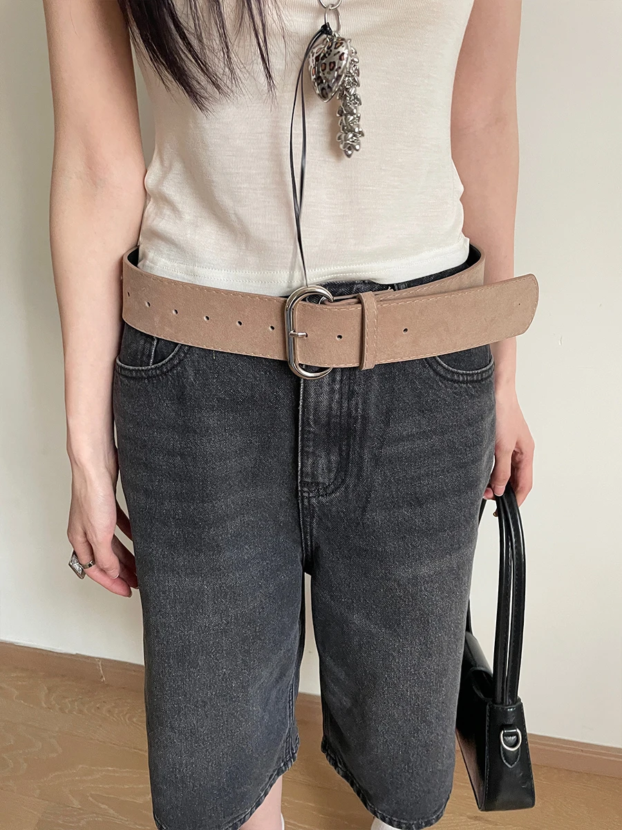 Retro Fashion Eye-Catching Suede Wide Belt With Metal Buckle Waist Belt Ins Versatile Decoration Belt