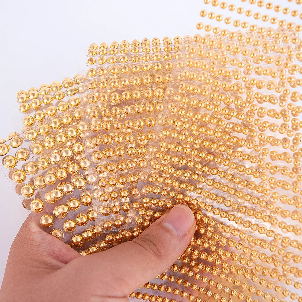 3-6MM Scrapbooking Supplies Golden and Silver Color Half Round Pearls Stickers Self-Adhesive Faux Pearl Embellishment For Crafts