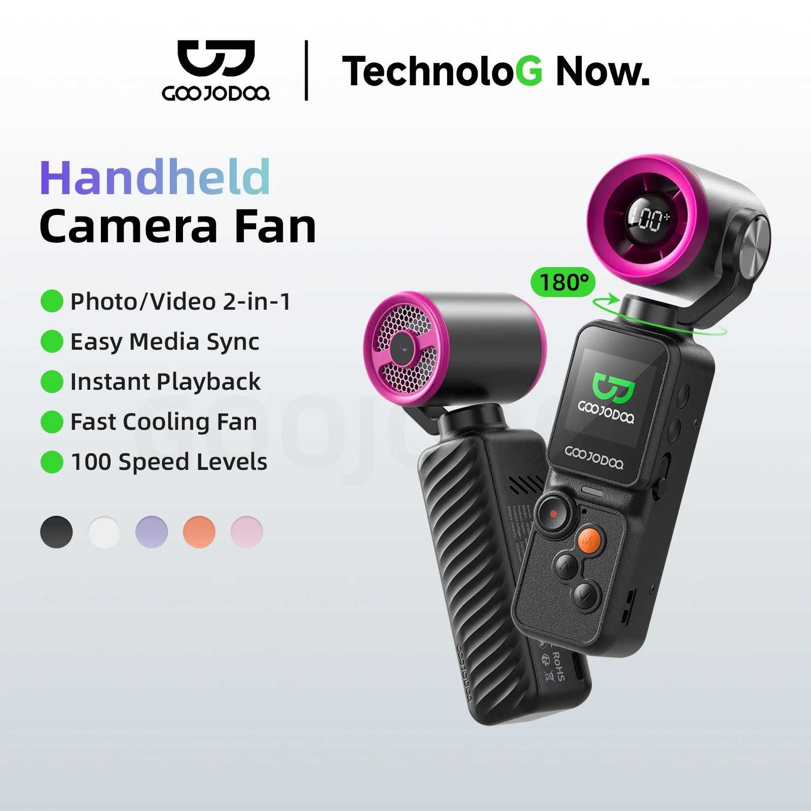 Goojodoq Camera Kipas 180° Adjustable Gimbal 1.3-inch Screen Mengambil Foto Dan Video 100 Gear Wind High-speed Turbo Kipa