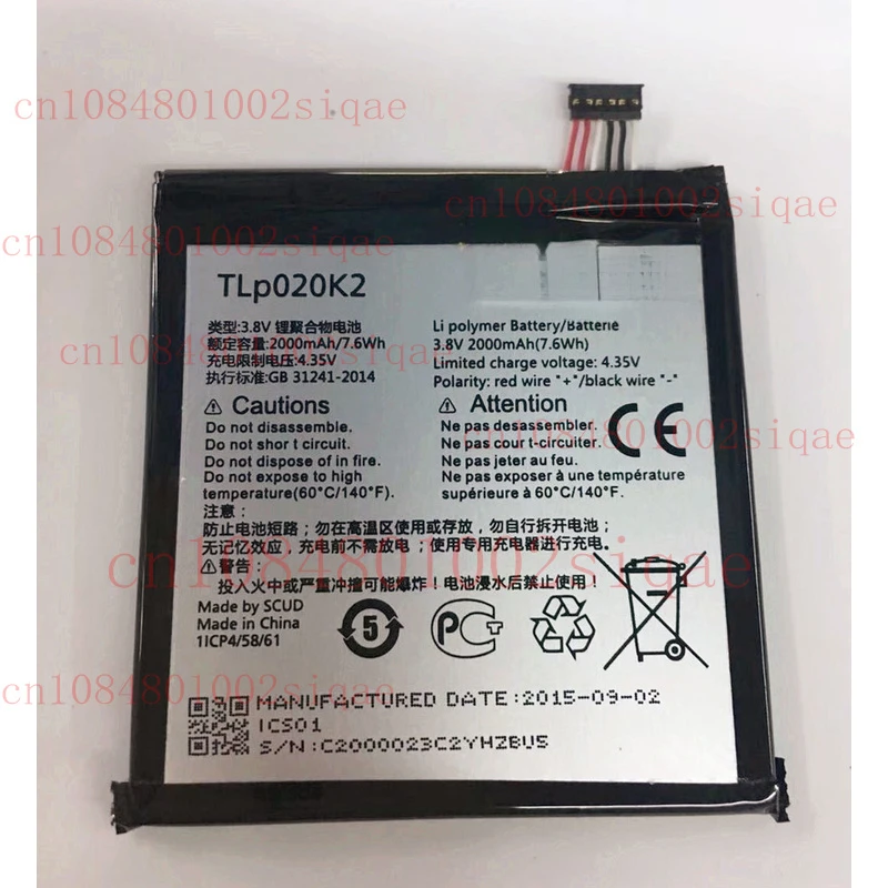 TLp020K2 - Nueva batería de 2000 mAh para Alcatel One Touch Idol 3 6039H/Y/K TLp020KJ