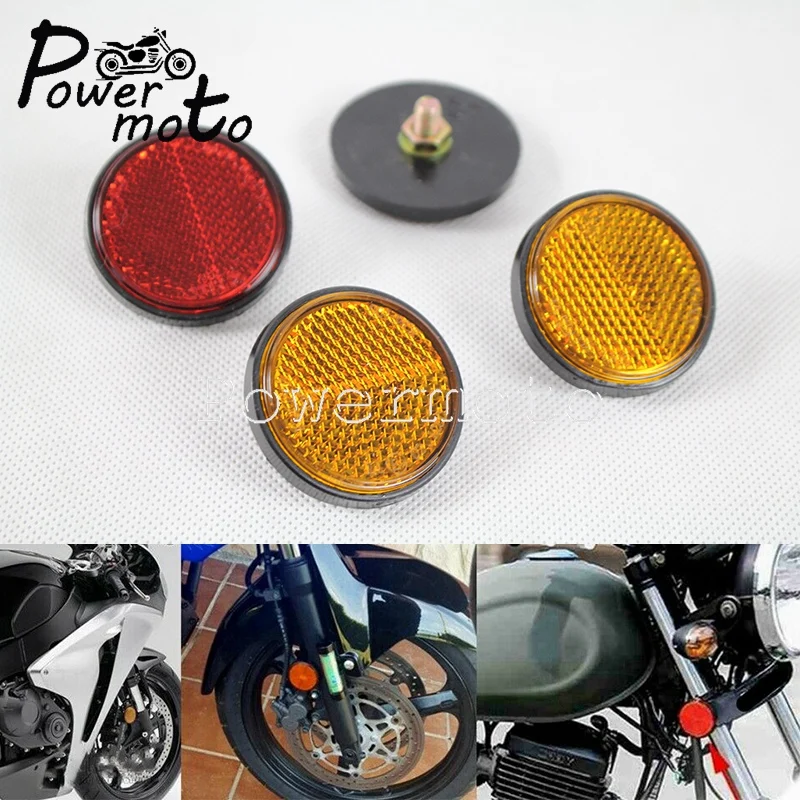 2PCS 4.5CM Round Motorcycle Red Yellow Reflectors Safety Warning Bolt-On Reflective Plates Universal For ATV Dirt Bikes Trailers