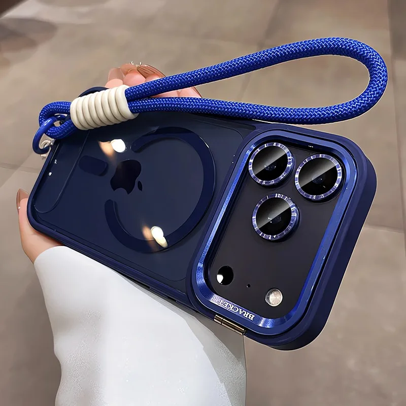 حامل كاميرات مراقبة عالي الجودة Magsafe حافظة لهاتف آيفون 17 برو ماكس حزام معصم هوائي غطاء فيلم عدسة لهاتف آيفون 16 15 14 Plus 11 12 13 Pro Max