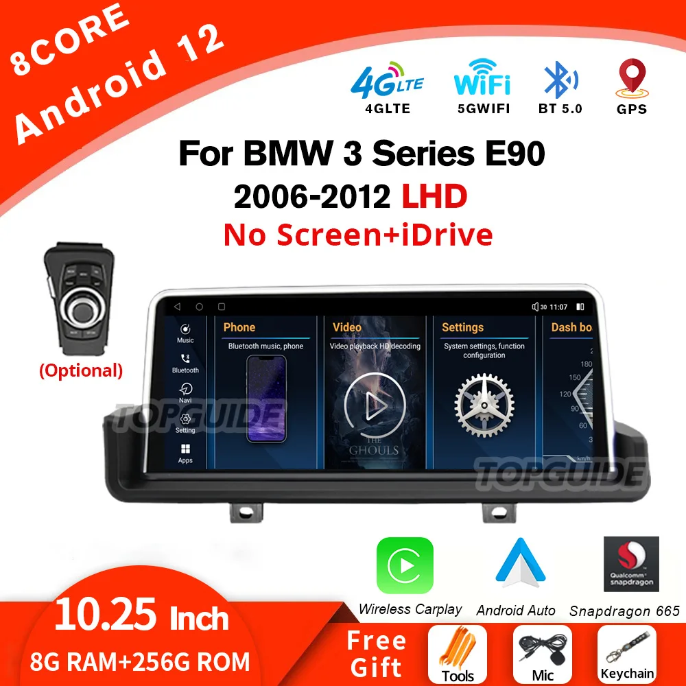 

TOPGUIDE 10,25 "Android 12.0 автомобильный радиоприемник для BMW 3 E90 E91 E92 E93 2005-2012 2Din 4G Carplay мультимедийный GPS-навигатор головное устройство