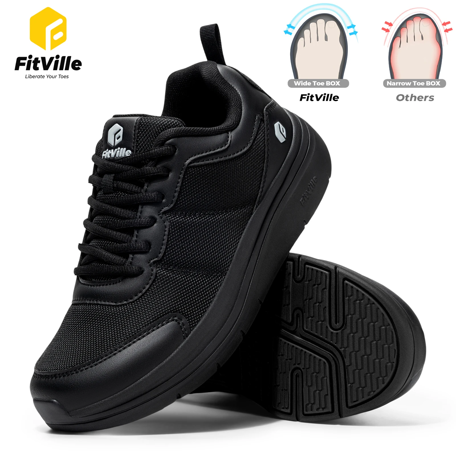 FitVille Herren-Wanderschuhe, breite Passform, dicke Sohle, maximale Dämpfung, leichte, atmungsaktive Sneaker, Sportschuhe für breite Füße.