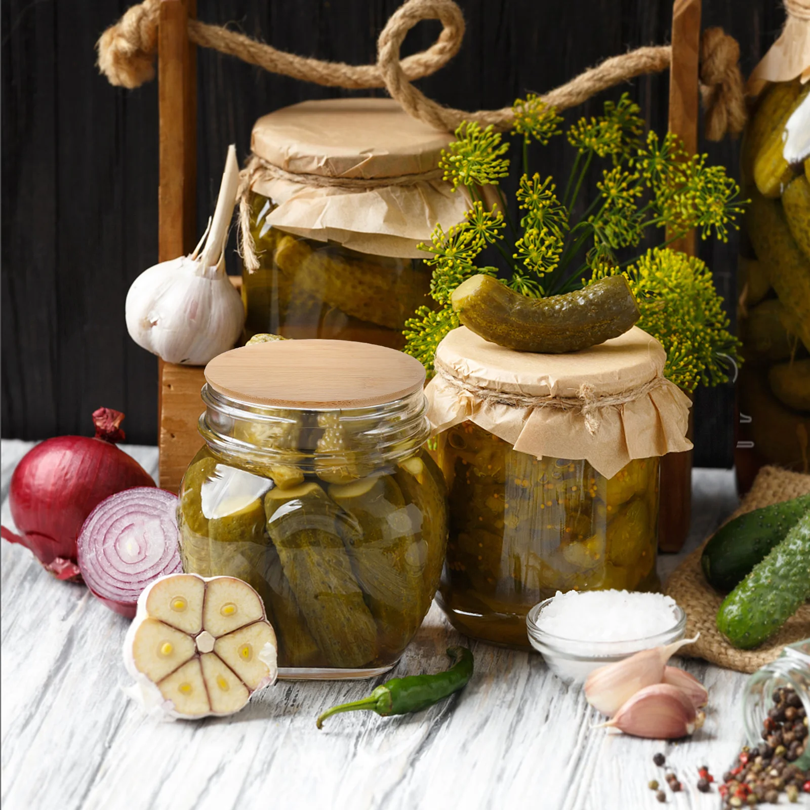 

2Pcs Bamboo Jar Lids Glass Sealed Silicone Ring Leak Proof Airtight Round Covers Home Kitchen Storage Bamboo Sealing Lid