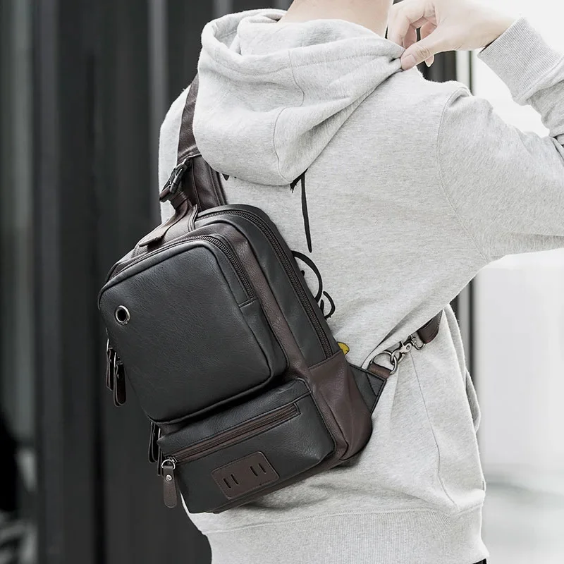 

Luxury Brand Leather Men Backpack Casual Male Chest Bag College Students School Business Laptop Daypacks Travel s Mochila