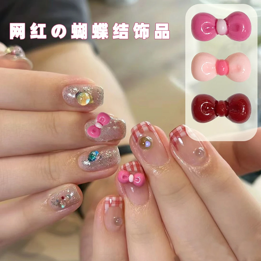 10/50/100/120 Uds. De dijes para uñas con lazo Kawaii, rosa claro/Rosa roja/Borgoña, lazo de dibujos animados, decoración artística para uñas, Mini suministros coreanos para uñas DIY *
