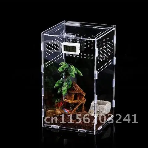 Cubierta deslizante transparente de acrílico, caja de cría de reptiles, insectos, arañas, tortugas, lagarto, caja de alimentación, tanque de terrario