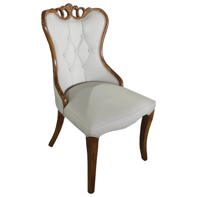 

European dining chair solid wood carving flower chair American country restaurant hotel restaurant home backrest soft bag leathe