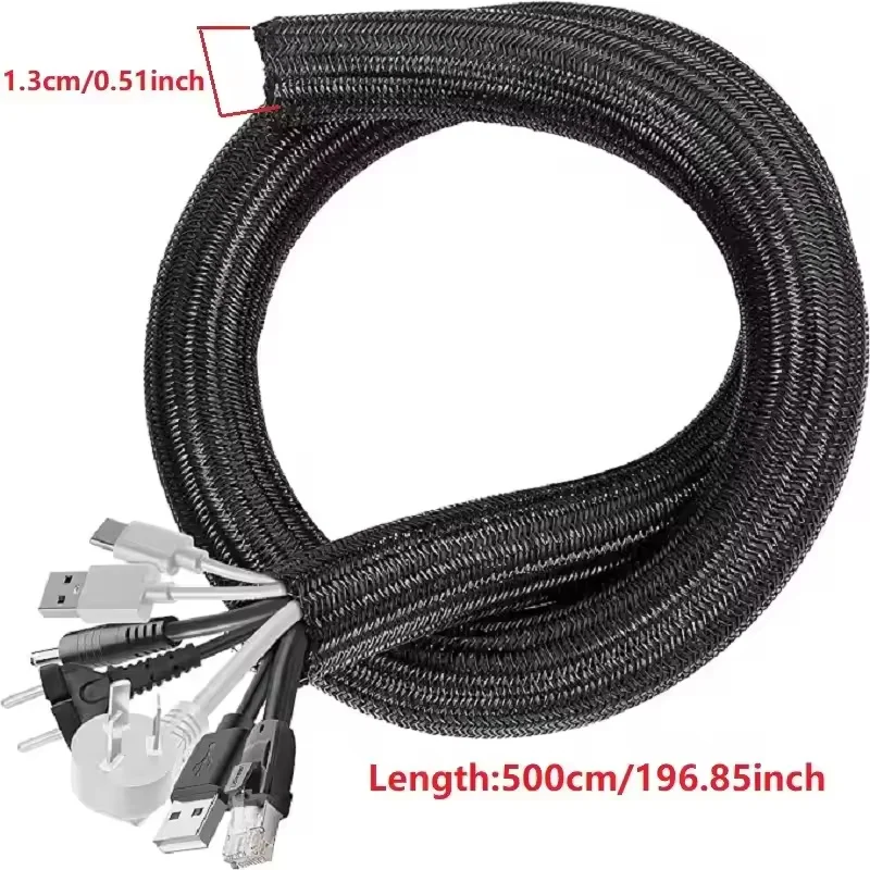 Funda de Cable trenzado de 5/1M, carcasa de Cable de nailon PET, fundas de Cable para escritorio, PC, TV, Protector de Cable, cubierta de envoltura de Cable