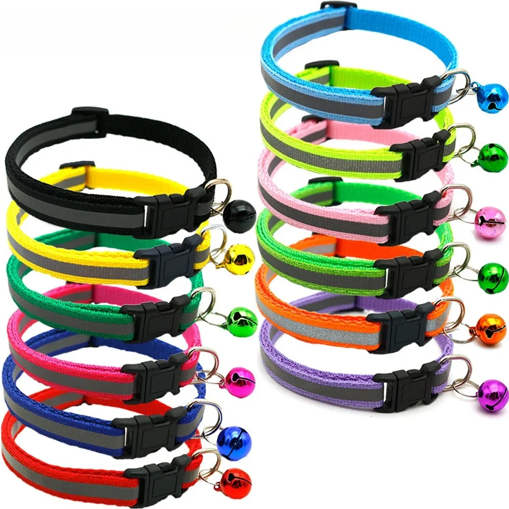 2Pcs/Pack 12 Colors Reflective Adjustable Cats and Small Dogs Collars with Bells Pet Supplies Cat Cute Foundation Pet Dog Collar