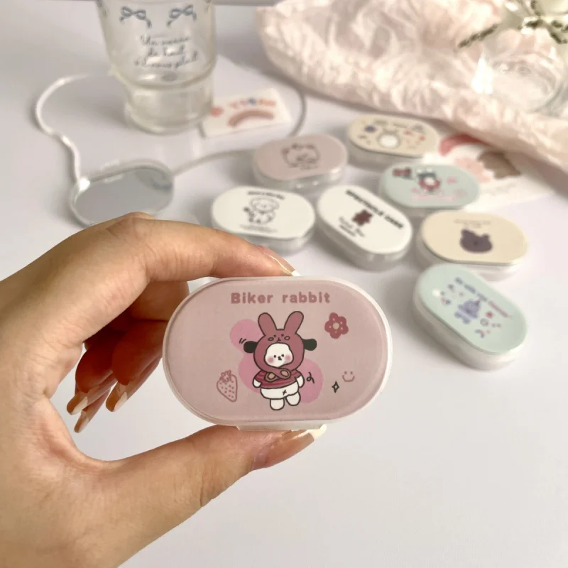 Cute Contact Lens Case Unique Design Coloring Lens Box Portable Keep Box with Mirror Couple Box