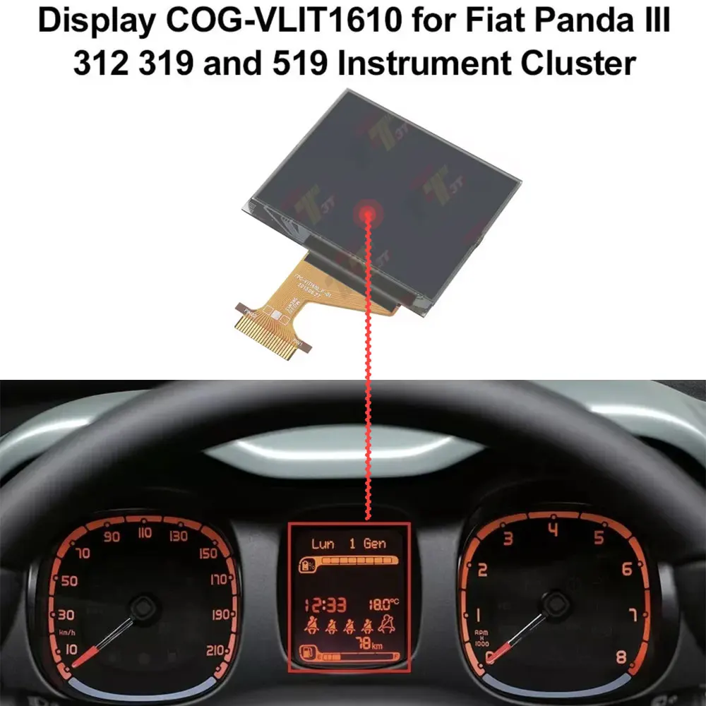Dashboard LCD Display For Fiat Panda III 312 319 519 Instrument Cluster  COG-VLIT1610 Replacement Auto Part