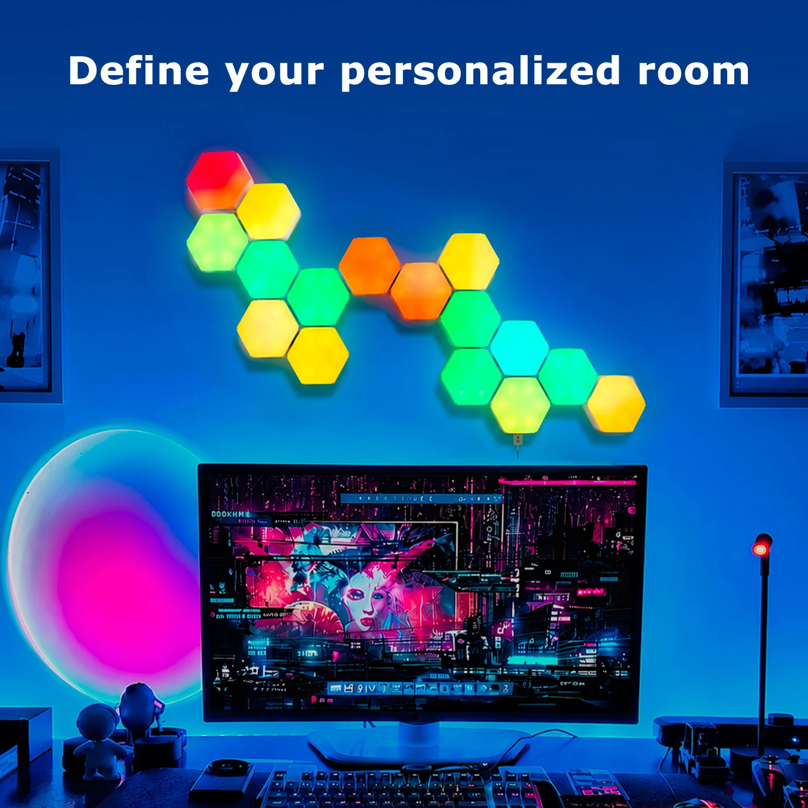 FIVEMI Smart LED Hexagon Light Panels RGB Modular Wall Lights with APP Remote Control Music Sync DIY Shape Hex Lights USB Powered Gaming Bedroom TV Backdrop Decor view 5