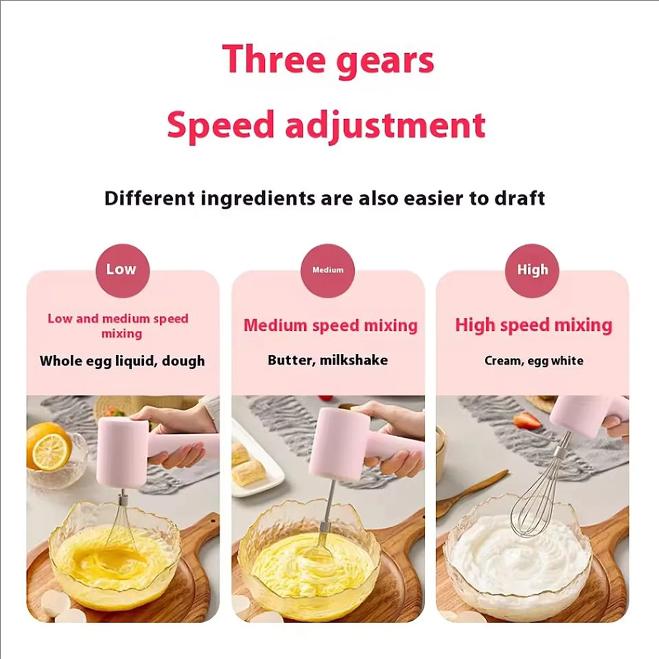 1pc-1pc Electric Handheld Egg Beater - 3-Speed Mixer, Lightweight & Portable, Perfect for Whipping Cream, Batter, and Eggs