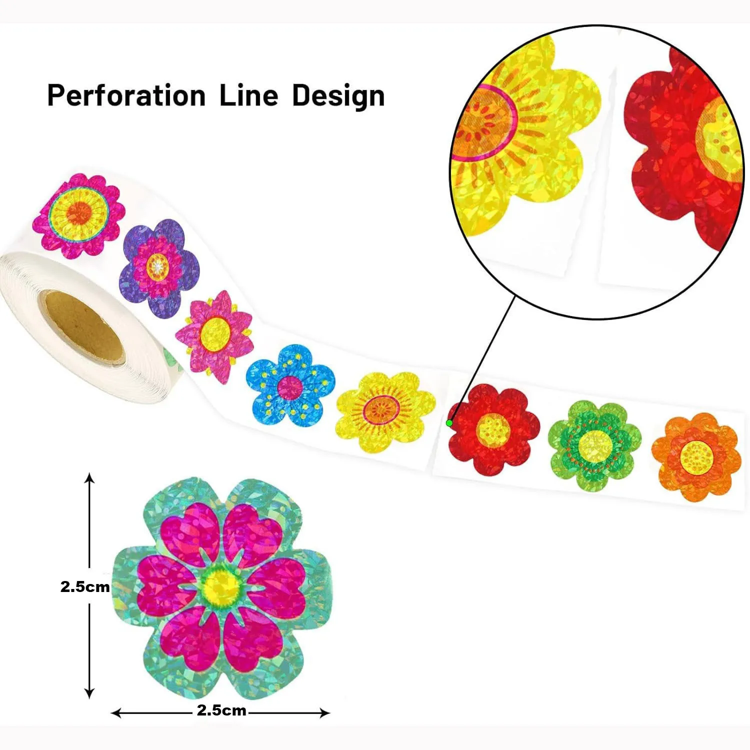 500 قطعة 1 "ليزر زهرة ملصق لفة أزهار لطيفة شكل ختم ملصق اللون مقاوم للماء ذاتية اللصق ملصق تغليف الهدايا Stic