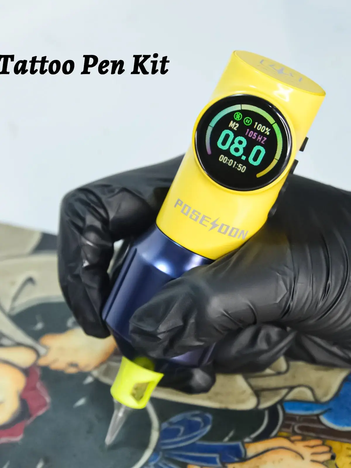 POSEIDON Niedliche gelbe Tattoo-Maschine, gelber kabelloser Tattoo-Stift mit leistungsstarkem kundenspezifischem Motor für professionelle Tattoo-Künstler