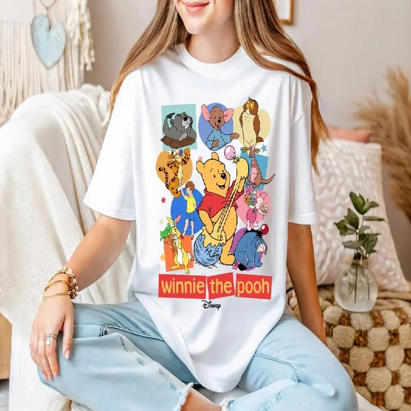 2025-26 Summer Winnie the Pooh T-shirt Y2k Tigger Hat Printed 100% cotton printed T-shirt Women's Loose Disney T-shirt