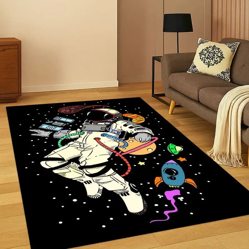 Cartoon Astronaut Universe Spaceman Outer Space Carpet Rug for Bedroom Living Room Sofa Playroom Doormat Home Decor, Non-slip