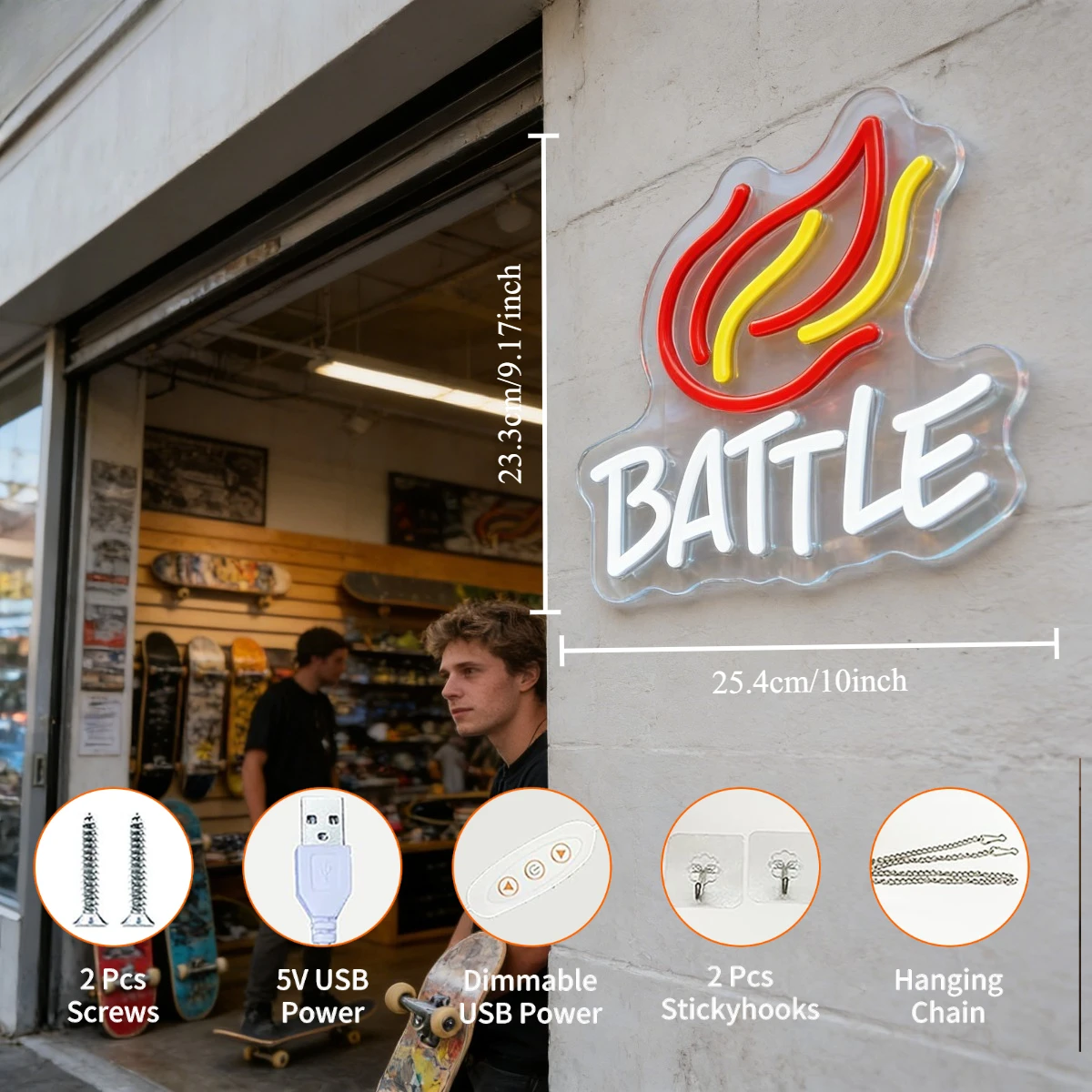 Battle Neon Sign LED Flame USB - مراجعة Esports Gaming Zone وسعره