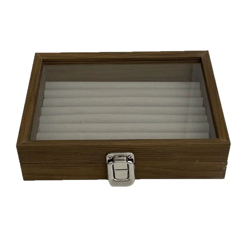 사각형 나무 보석 상자 대용량 유리 뚜껑 보석 디스플레이 트레이 보석 디스플레이 귀걸이 반지 디스플레이 홀더