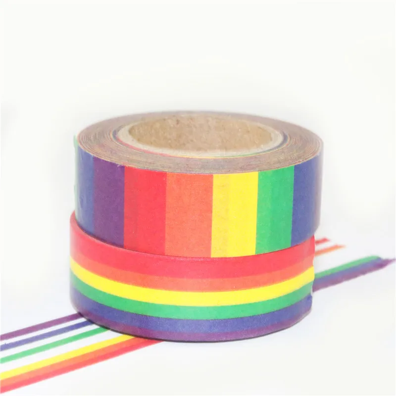 Cinta adhesiva básica para decoración, pegatinas Washi de Color arcoíris para regalo, álbum y diario, 15mm x 10m, 1 piezas