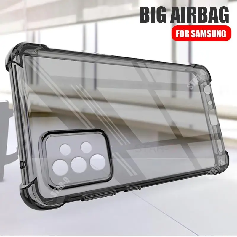 A 54 34 24 14 53 52 33 Airbag Black Transparent Case For Samsung Galaxy A54 A34 A24 A14 A53 A52 A33 4G 5G Shockproof Back Cover