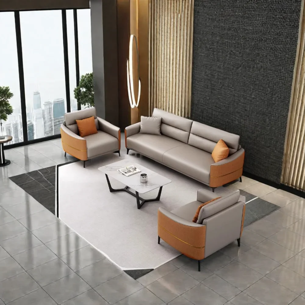 Luxury Modern Contemporary Office Sofa Set High Quality GENUINE Leather for Living Room Dining and Reception  Furniture