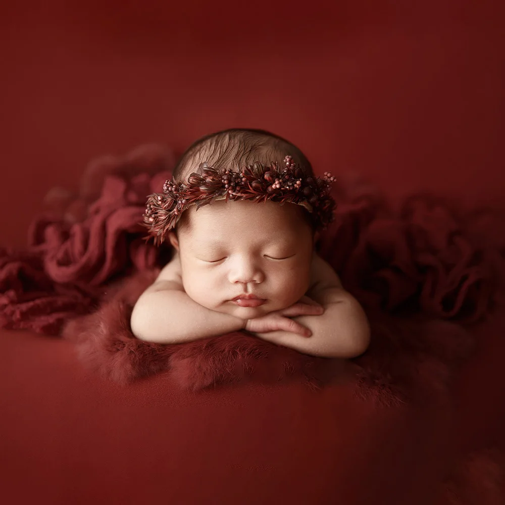 Accessoires de photographie pour nouveau-né, couverture d\'emmaillotage ronde rouge commandée, coiffure fleur pour bébé, accessoires de séance photo