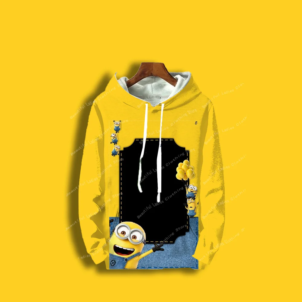 (MINISO)Minions Cute Cartoon Print Women Hoodies Gifts Casual Style Y2K Streetwear Sweatshirts Fall /Winter Tops Women Coats