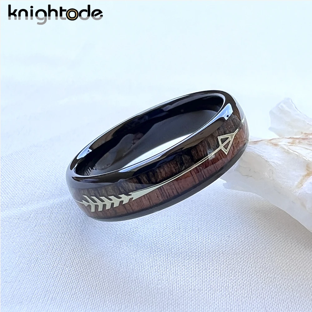6mm 8mm Fashion Tungsten Carbide Wood Rings Steel Arrow Inlay For Men Women Classic Engagement Ring Dome Band Polished Comfort