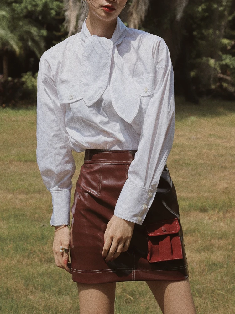 

Женская премиальная модная рубашка из чистого хлопка Bela Studio с длинным рукавом, поясом и карманами, в простом повседневном стиле