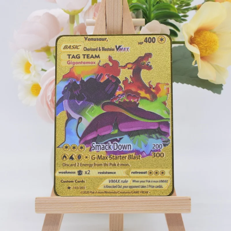

10000 металлических карт Pokemon Vmax Arceus Golden (английская версия) с буквами Iron Pokmo, Mewtwo, Charizard GX, коллекционные игровые карты для детей, подарок