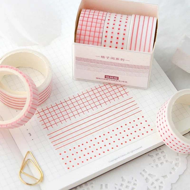 Chihiro Time Hand Account Washi Tape Set Kawaii Base Solid Color Lattice Border Sticker Masking Tape DIY Diary Album Planners