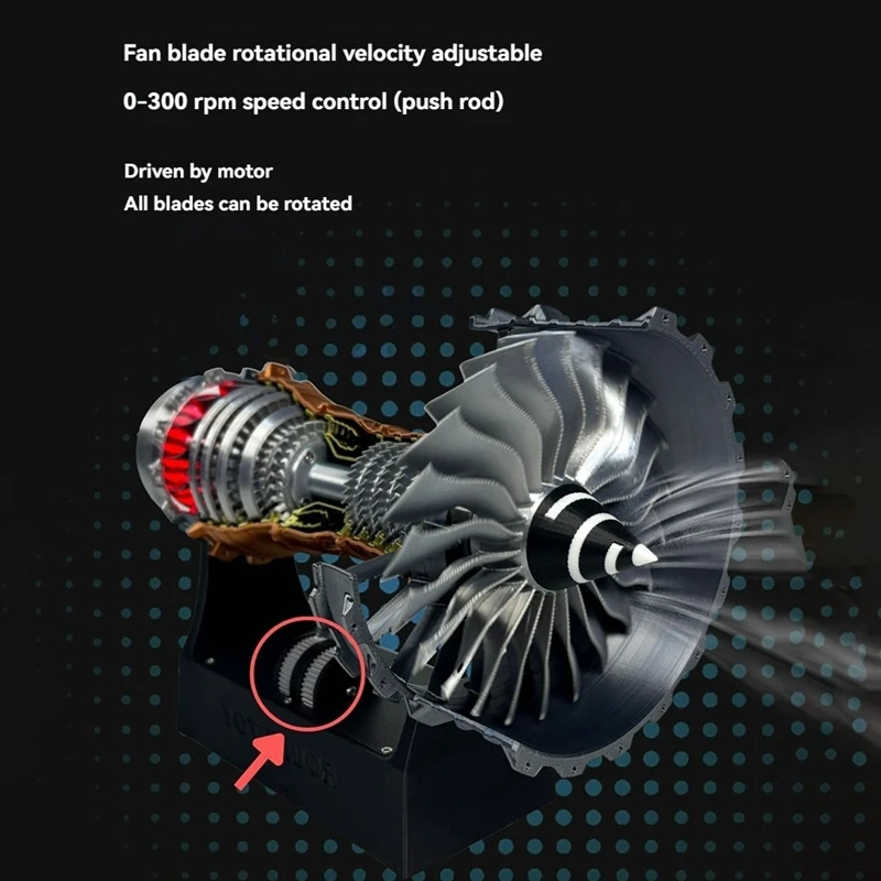 TR900/A380 Turbofan Engine Fan Model 1:25 Science Experiment Jet Electric Airplane Turbofan with Light 3D Printed Toys-ABFT