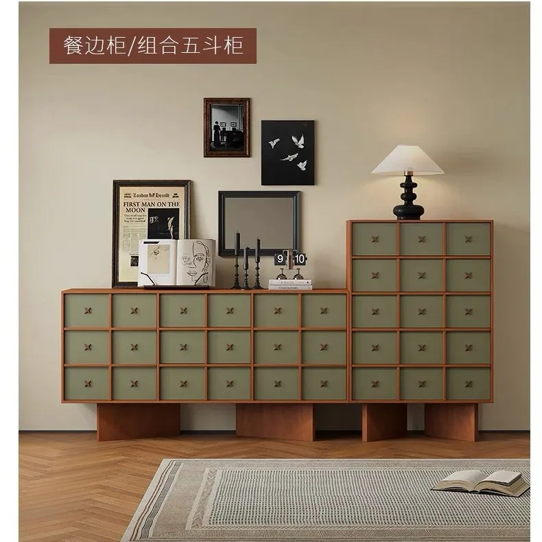 خزانة دلو على الطراز، خزانة تخزين أرضية منزلية لغرفة النوم وغرفة المعيشة في العصور الوسطى، خزانة جانبية فنية كاملة #3