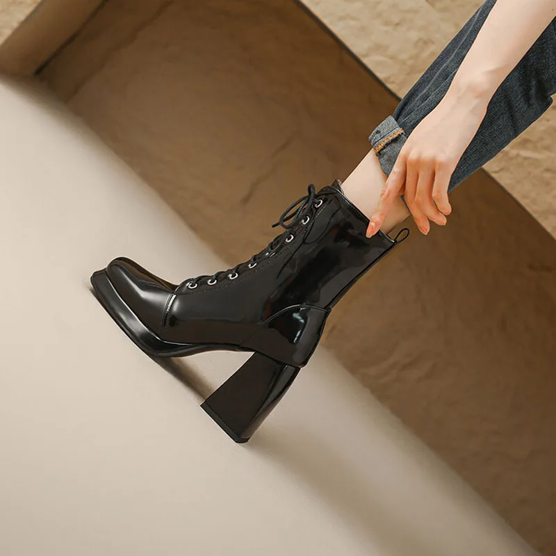 Platform Women Ankle Boots Custom Lace-up Short Botas Ladies Elegant High Heel Shoes Winter Black White Women Footwear WSH4988