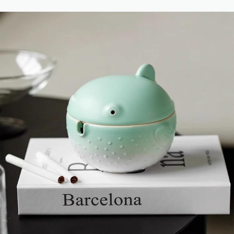 

Cute Pufferfish Ceramic Ashtray Smokeless Anti Fly Ashtray Portable Ashtray Home Desktop Decoration Small Ornaments