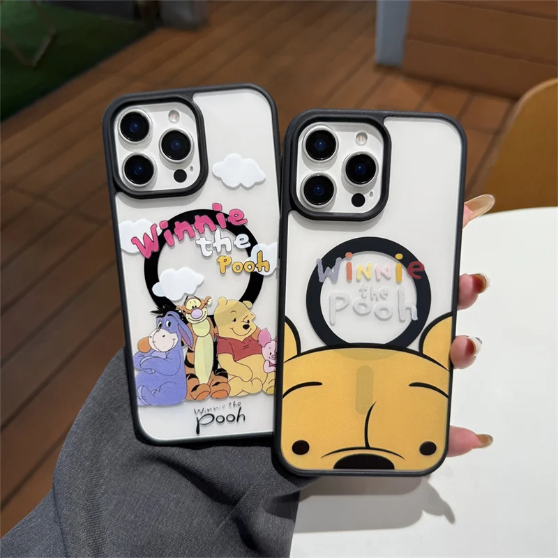 Disney Winnies The Pooh Piglet Honey Phone Case For iPhone 16 15 14 13 12 11ProMax INS Anti Fall Magnetic Attraction Back Cover