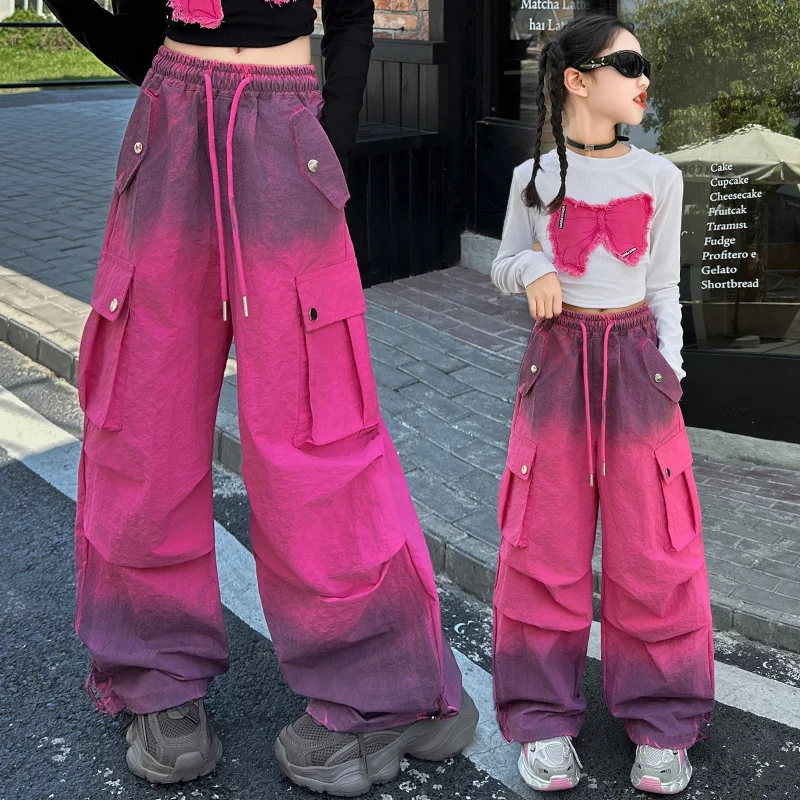 Girls High Waist Gradient Straight Trousers Kids Fashion Hip Hop Joggers Cargo Pants Children Cool Spring Autumn Sweatpants